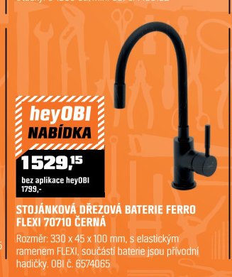 STOJÁNKOVÁ DŘEZOVÁ BATERIE FERRO FLEXI 70710 ČERNÁ