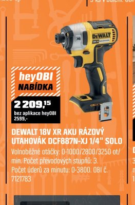 DEWALT 18V XR AKU RÁZOVÝ UTAHOVÁK DCF887N-XJ 1/4