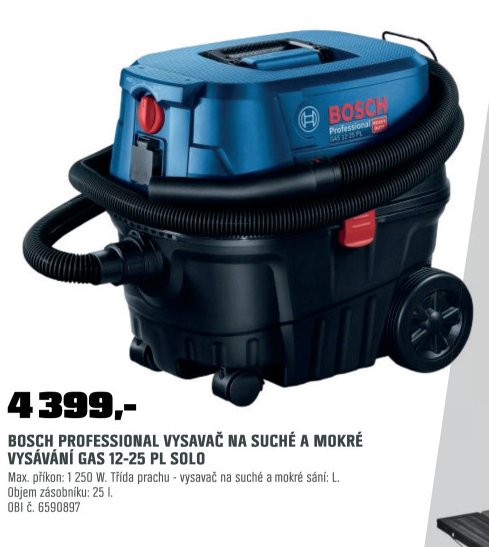 BOSCH PROFESSIONAL VYSAVAČ NA SUCHÉ A MOKRÉ VYSÁVÁNÍ GAS 12-25 PL SOLO