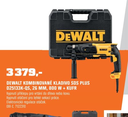 DEWALT KOMBINOVANÉ KLADIVO SDS PLUS D25133K-QS, 26 MM, 800 W + KUFR
