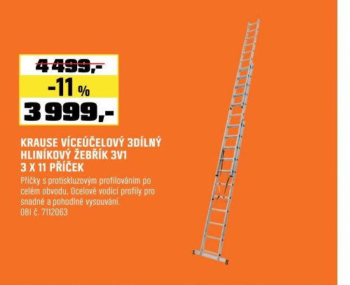 KRAUSE VÍCEÚČELOVÝ 3DÍLNÝ HLINÍKOVÝ ŽEBŘÍK 3V1 3 X 11 PŘÍČEK