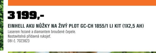 EINHELL AKU NŮŽKY NA ŽIVÝ PLOT GC-CH 1855/1 LI KIT (1X2,5 AH)