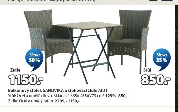 Balkonový stolek SANDVIKA a stohovací židle AIDT