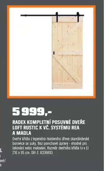 RADEX KOMPLETNÍ POSUVNÉ DVEŘE LOFT RUSTIC K VČ. SYSTÉMU REA A MADLA