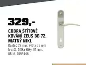 COBRA ŠTÍTOVÉ KOVÁNÍ ZEUS BB 72, MATNÝ NIKL
