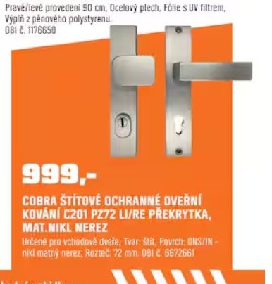 COBRA ŠTÍTOVÉ OCHRANNÉ DVEŘNÍ KOVÁNÍ C201 PZ72 LI/RE PŘEKRYTKA, MAT.NIKL NEREZ