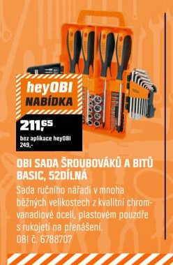 OBI SADA ŠROUBOVÁKŮ A BITŮ BASIC, 52DÍLNÁ
