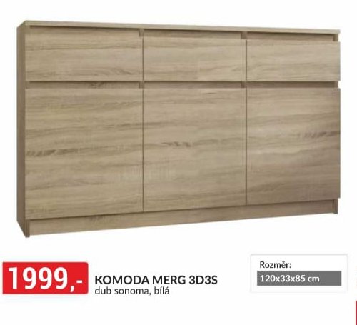 KOMODA MERG 3D3S dub sonoma, bílá