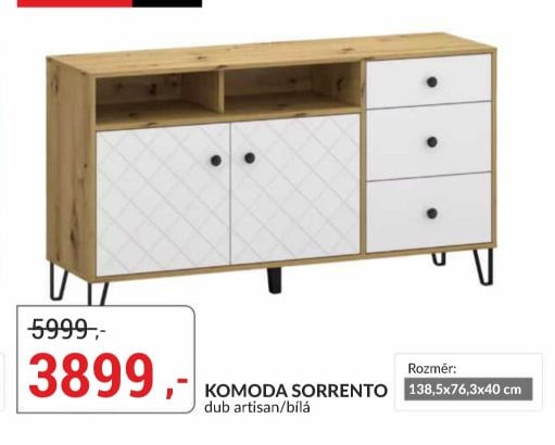KOMODA SORRENTO dub artisan/bílá