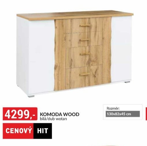 KOMODA WOOD bílá/dub wotan