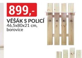 VĚŠÁK S POLICÍ 46,5x80x21 cm, borovice