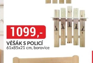 VĚŠÁK S POLICÍ 61x85x21 cm, borovice