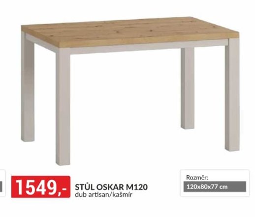 STŮL OSKAR M120 dub artisan/kašmír