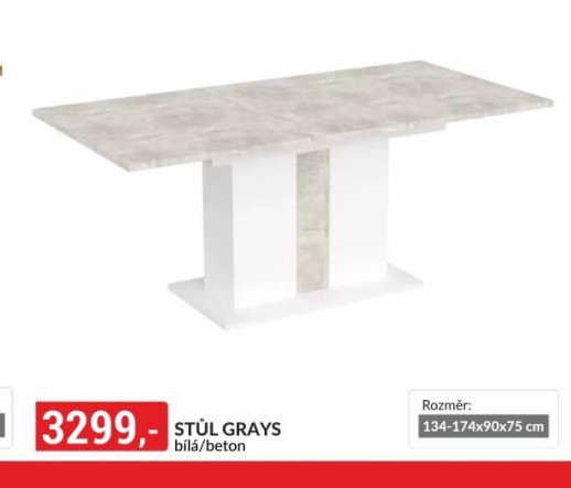 STŮL GRAYS bílá/beton