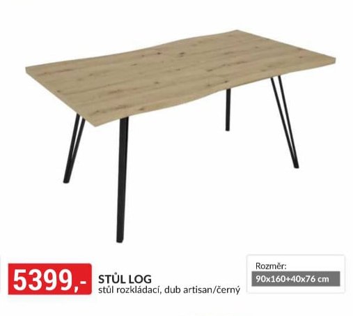 STŮL LOG stůl rozkládací, dub artisan/černý