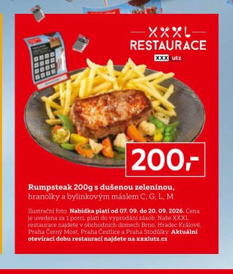 Rumpsteak 200g s dušenou zeleninou, hranolky a bylinkovým máslem