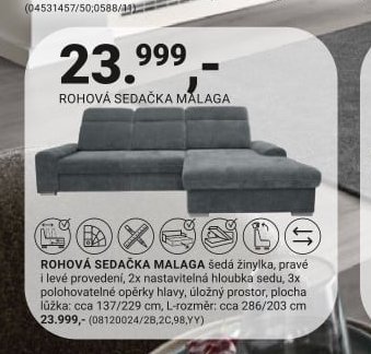 ROHOVÁ SEDAČKA MALAGA