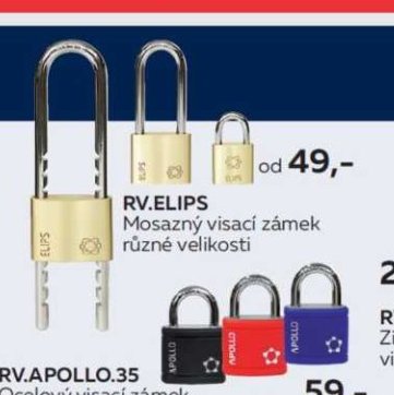 RV.ELIPS Mosazný visací zámek různé velikosti