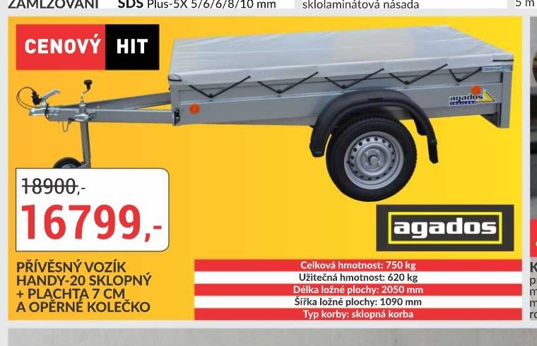 PŘÍVĚSNÝ VOZÍK HANDY-20 SKLOPNÝ + PLACHTA 7 CM A OPĚRNÉ KOLEČKO