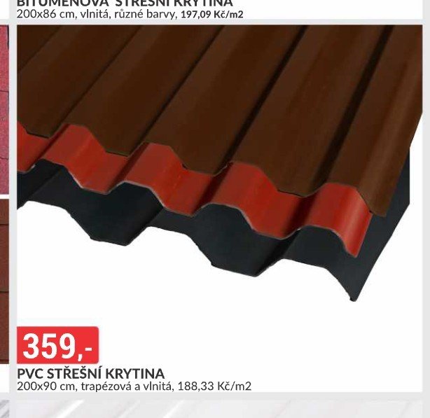 PVC STŘEŠNÍ KRYTINA 200x90 cm, trapézová a vlnitá, 188,33 Kč/m2